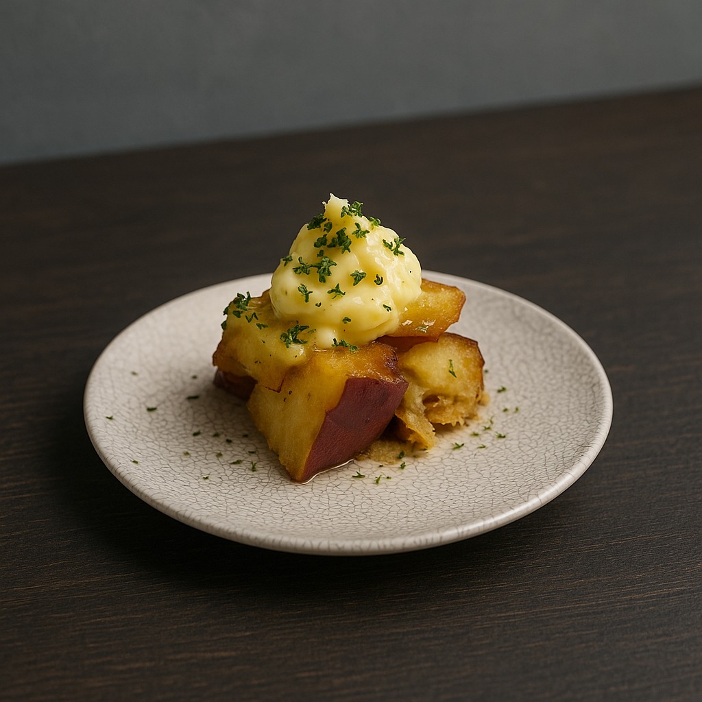 Baked sweet potato with truffle butter Baked sweet potato with...