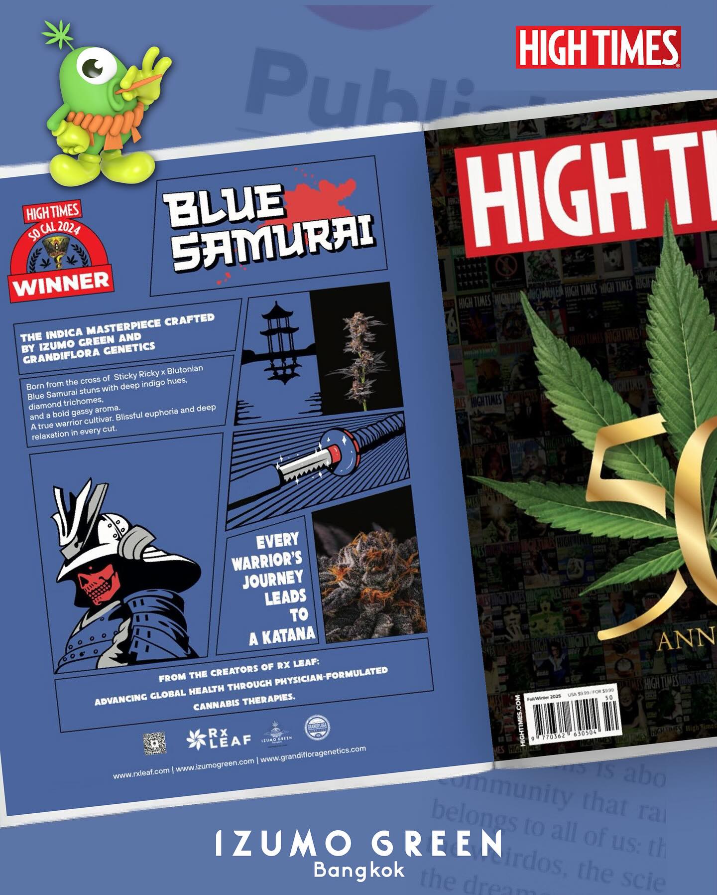 🌎 Celebrating history together 🌏 Blue Samurai our award-winning cultivar crafted with Grandiflora Genetics 🧬 is part of this beautiful 50th Anniversary edition. Stop by our lounge and check out this collector’s issue in person.

#bluesamurai #grandifloragenetics #izumogreen #collectorsedition #hightimes