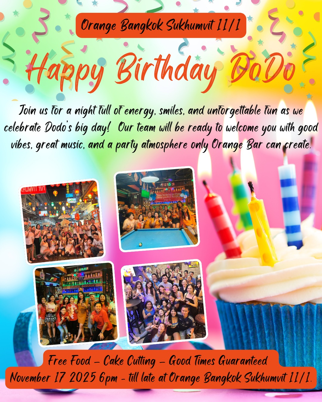 Saturday mood loading early at Orange Bar!
We’re already getting excited for Dodo’s Birthday Party on Nov 17 — the biggest night of the month is almost here!
Come chill with us tonight and get in the vibe before the celebration begins. 🔥✨

คืนนี้ออเร้นจ์บาร์พร้อมสร้างบรรยากาศสนุก ๆ เหมือนเดิม!
อีกไม่กี่วันจะถึง ปาร์ตี้วันเกิดพี่โดโด วันที่ 17 พฤศจิกายน
มาแวะสนุกด้วยกันคืนนี้ก่อนเริ่มงานใหญ่ได้เลยนะคะ! 🎉✨

#OrangeBar #OrangeBangkok #Sukhumvit11 #BangkokNightlife #FunVibes #BangkokParty #DodoBirthday