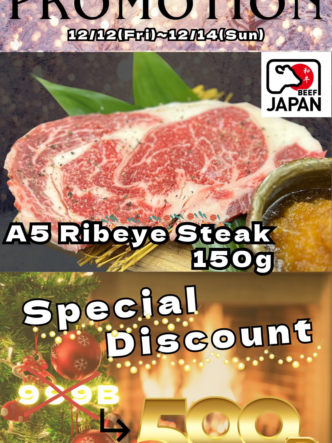 📣✨ 特別なお知らせです！A5和牛の美味しさを堪能できる絶好のチャンスがやってきました。12月12日から14日までの3日間限定で、YAKINIKU KAKUREGAがプロモーションを開催します🥩🔥

その目玉となるのは、A5リブアイステーキ150gが通常価格999Bのところを、なんと599Bで楽しめる特別価格！この機会に最高級の和牛を驚きの価格で試してみてください。

極上和牛のジューシーさと旨味をじっくり味わえるこのプロモーションは、お肉好きには見逃せません。お友達やご家族と一緒に、美味しさを共有してみてはいかがでしょうか？お席のご予約をお忘れなく📞🍽️

期間限定のこのプロモーションを見逃さないでくださいね！心も身体も満たされる、贅沢な焼肉体験があなたを待っています😍✨

📣✨ ข่าวพิเศษ! โอกาสสุดพิเศษในการสัมผัสความอร่อยของเนื้อวัววากิว A5 มาถึงแล้ว สำหรับ 3 วันเท่านั้น ตั้งแต่วันที่ 12 ถึง 14 ธันวาคม YAKINIKU KAKUREGA จะจัดโปรโมชั่นพิเศษ🥩🔥

ไฮไลท์ของงานนี้คือ สเต๊กริบอายวากิว A5 150 กรัม ราคาปกติ 999B เหลือเพียง 599B! อย่าพลาดโอกาสลองความอร่อยของเนื้อวากิวชั้นยอดในราคาสุดพิเศษนี้

โปรโมชั่นนี้เหมาะอย่างยิ่งสำหรับคนรักเนื้อ ที่อยากลิ้มรสชาติฉ่ำ ๆ และความกลมกล่อมของวากิวชั้นนำ ลองมาแบ่งปันความอร่อยกับเพื่อนหรือครอบครัวกันดูไหม? อย่าลืมสำรองที่นั่งล่วงหน้าด้วยนะคะ 📞🍽️

อย่าพลาดโปรโมชั่นมีระยะเวลาจำกัดนี้เด็ดขาด! ประสบการณ์ปิ้งย่างสุดหรูที่ทั้งอิ่มกายและอิ่มใจ กำลังรอคุณอยู่😍✨

📣✨ 特别通知！体验A5和牛美味的绝佳机会来了。12月12日至14日，YAKINIKU KAKUREGA将限时三天举办促销活动🥩🔥

本次活动的最大亮点是，原价999泰铢的A5肋眼牛排150克，现在仅需599泰铢即可享用特价！请把握机会，用令人惊喜的价格品尝顶级和牛。

这个可以细细品味极品和牛多汁与鲜美的促销，对爱吃肉的人来说绝对不容错过。不如和朋友、家人一同前来共享美味？别忘了提前预订座位哦📞🍽️

不要错过这次限时促销！一场身心俱享的奢华烧肉体验正等着你😍✨

#YAKINIKUKAKUREGA
#A5和牛
 #性价比之王
 #入口即化
 #日本直运