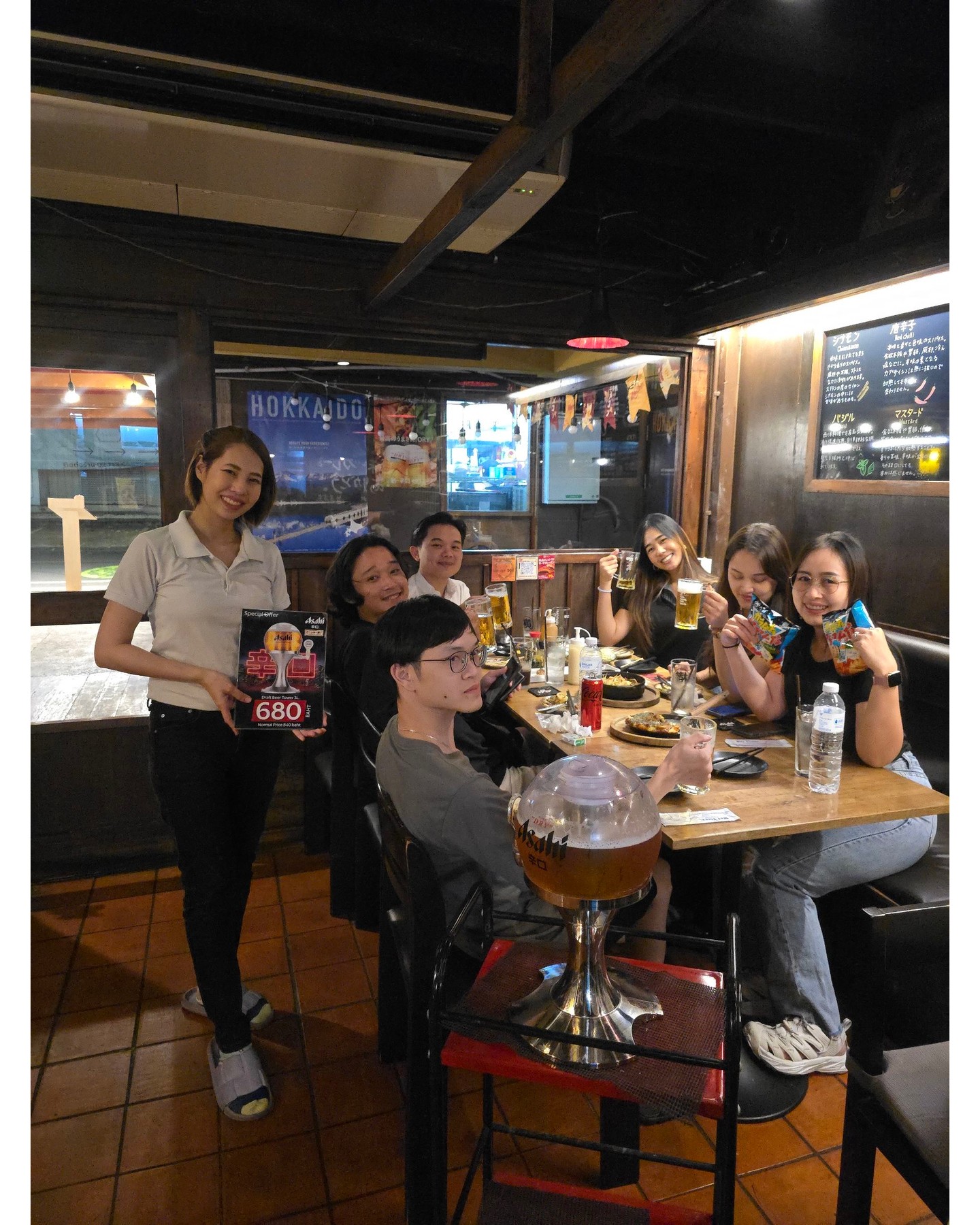 ASAHI Beer🍻 Promotion
 Day③

 Outside seat is 77 Baht🍺 per glass
 Indoor seats are 99 Baht🍺 per glass
 189 Baht for a large beer.
 Tower Beer 3L is 680 Baht🍺

 We look forward to your reservation 🎵

 Don't forget to join us for Happy Hour 😍
 5pm-7pm🕰️
 Buy 1 Get 2 🍺🍻
 Various beers, sours and highballs available ‼️
Open all day Saturday and Sunday
 11:30-23:30 
(last order food 10:15pm)
(last order drink 10:45pm)

 Cheers to Thonglor Yokocho 🍻