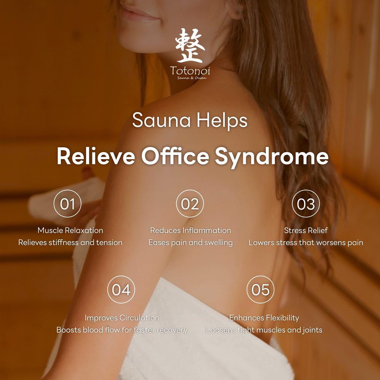 ✨💻🤦🏻‍♀️Many people think Office Syndrome is just part of modern life, with long hours sitting, poor posture and time on our phones all adding up But it doesn't have to be. In fact, around 80% of people experience Office Syndrome at some point, yet relief can be simpler than you think. If you try a sauna at #TotonoiSauna&Onsen 🧖‍♀️

🍃Muscle Relaxation
Relieves stiffness and tension

🍃Reduces Inflammation
Eases pain and swelling

🍃Stress Relief
Lowers stress that worsens pain

🍃Improves Circulation
Boosts blood flow for faster recovery

🍃Enhances Flexibility
Loosens tight muscles and joints

✨💻🤦🏻‍♀️หลายคนคิดว่าอาการออฟฟิศซินโดรมเป็นส่วนหนึ่งของชีวิตสมัยใหม่ ที่เกิดจากการนั่งเป็นเวลานาน ท่าทางที่ไม่ถูกต้อง และการใช้โทรศัพท์มือถือเป็นเวลานาน แต่จริงๆ แล้วมันไม่จำเป็นต้องเป็นเช่นนั้น ความจริงแล้วประมาณ 80% ของคนเคยประสบกับอาการออฟฟิศซินโดรมในช่วงใดช่วงหนึ่งของชีวิต และการบรรเทาอาการนั้นง่ายกว่าที่คุณคิด หากคุณลองไปซาวน่าที่ #TotonoiSauna&Onsen 🧖‍♀️

🍃ผ่อนคลายกล้ามเนื้อ
บรรเทาอาการตึงและปวดเมื่อย

🍃ลดการอักเสบ
บรรเทาอาการปวดและบวม

🍃คลายเครียด
ลดความเครียดที่ทำให้อาการปวดแย่ลง

🍃เพิ่มการไหลเวียนโลหิต
เพิ่มการไหลเวียนของเลือดเพื่อการฟื้นตัวที่เร็วขึ้น

🍃เพิ่มความยืดหยุ่น
คลายกล้ามเนื้อและข้อต่อที่ตึง

⏰ Open Daily from 10:00 AM – 10:00 PM
📍 Totonoi Sauna & Onsen
☎️ 065-820-4406
📧 saunnerpro@gmail.com
🌐 totonoisauna-onsen.com
#TotonoiSauna #Sauna #BangkokWellness #SaunaBangkok
#SaunaThailand #SaunaTime #WellnessJourney #RelaxRecharge
#JapaneseSauna #SaunaLifestyle