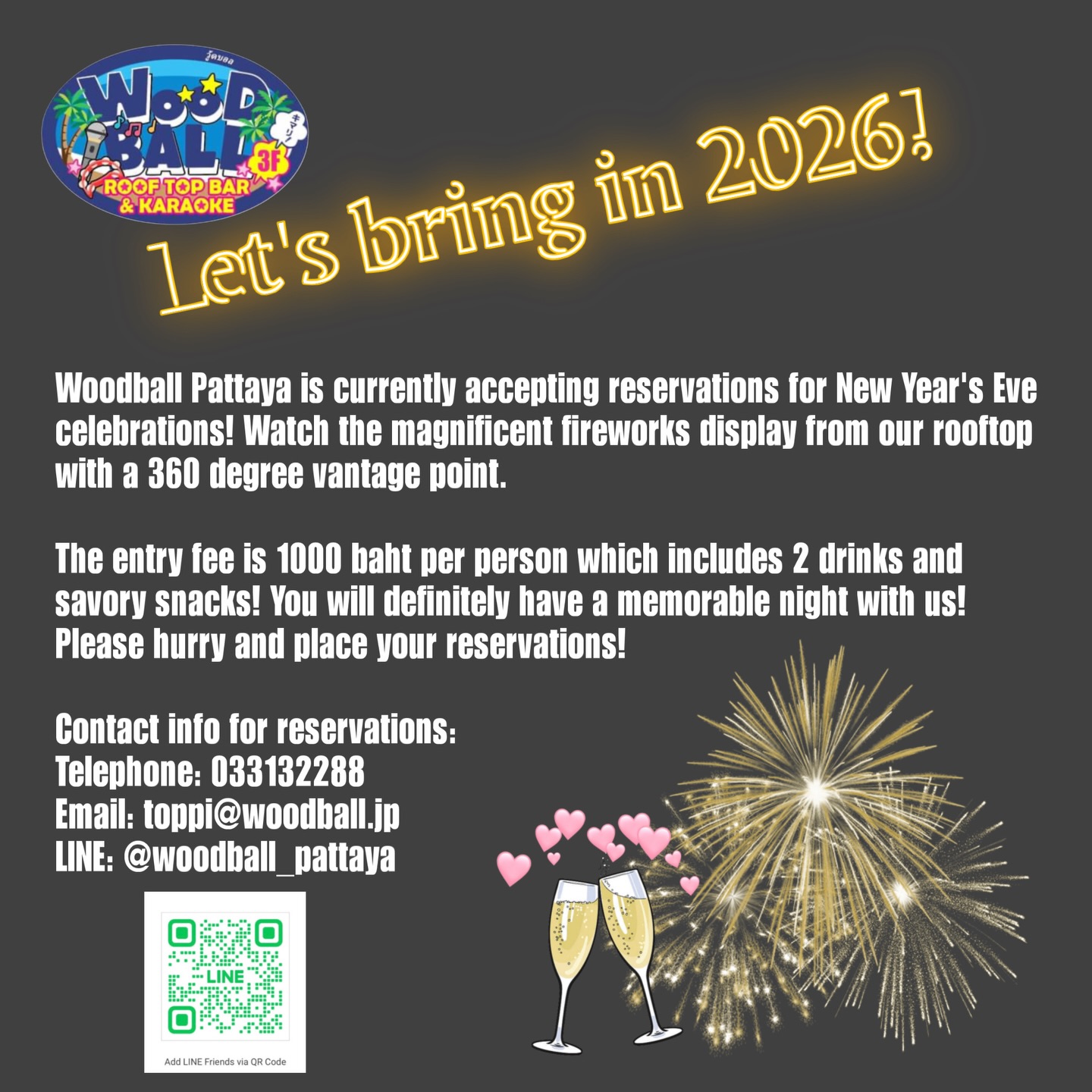The end of the year is fast approaching! We hope you will join us for the New Year’s Eve celebrations! Beautiful fireworks and great drinks with food. Our rooftop bar is fabulous for the festivities. Place your reservations now! 🥂🍾🩷