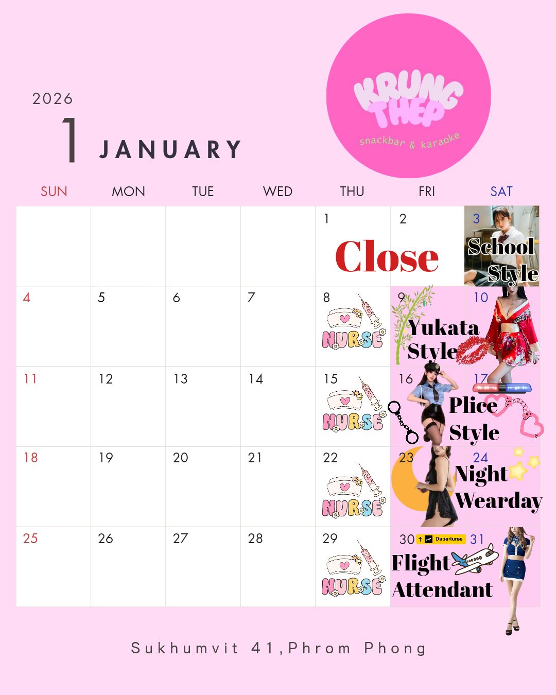 本日より営業再開🔥✨

バンコク・スクンビットエリア 
Sukhumvit 41 / Phrom Phong にある 
スナック＆カラオケ「Krung Thep」は今日からオープン。

今日は制服イベント🏫 
久しぶりの営業初日を、ちょっと特別な雰囲気でお迎えします。

飲んで、話して、歌ってOK。 
今日の夜の予定、そろそろ決めておきませんか？

📍 Sukhumvit 41, Phrom Phong, Bangkok 
🕖 19:30〜

We’re back and open from today 🔥✨

Krung Thep, a snack bar & karaoke located in 
Sukhumvit 41, Phrom Phong, Bangkok, 
is officially open again.

Today features a school uniform event 🏫 
A special reopening night with fun vibes.

Drinks, conversation, karaoke — everything is ready. 
Make tonight your plan.

📍 Sukhumvit 41, Phrom Phong, Bangkok 
🕖 From 7:30 PM

#PhromPhong
#Sukhumvit41
#WeekendBangkok
#BangkokNightlife
#KrungThep
#BangkokSnackBar
#BangkokKaraoke
#BangkokGirls
#SaturdayNightBangkok
#BangkokWeekend
#バンコク土曜日
#プロンポン飲み
#バンコク駐在
#曼谷夜生活
#曼谷喝酒
#bangkokfunnight