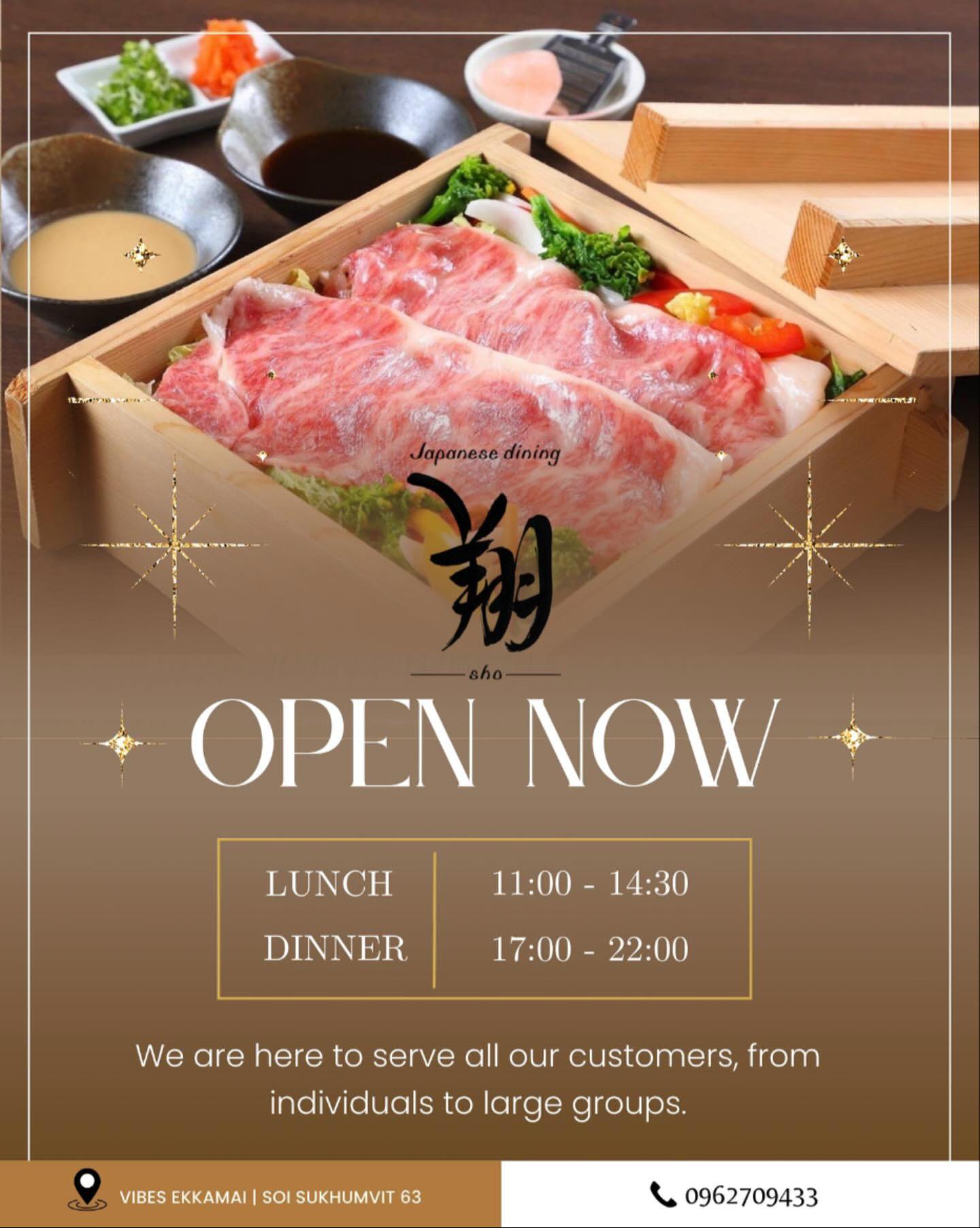 SHO is a Japanese counter-style restaurant in Ekkamai,
located right across from GEN.
Enjoy an authentic Japanese dining experience
with dishes prepared live in front of you by the chef.

SHO – ร้านอาหารญี่ปุ่นเคาน์เตอร์ที่เชฟทำตรงหน้า
ร้านอยู่ ตรงข้าม GEN (源) เอกมัย
ได้ฟีลญี่ปุ่นแท้ เห็นเชฟทำทุกจาน
เหมาะกับเดต มื้อพิเศษ หรือมากับเพื่อน
เชฟอยู่ทุกวัน เป็นกันเอง