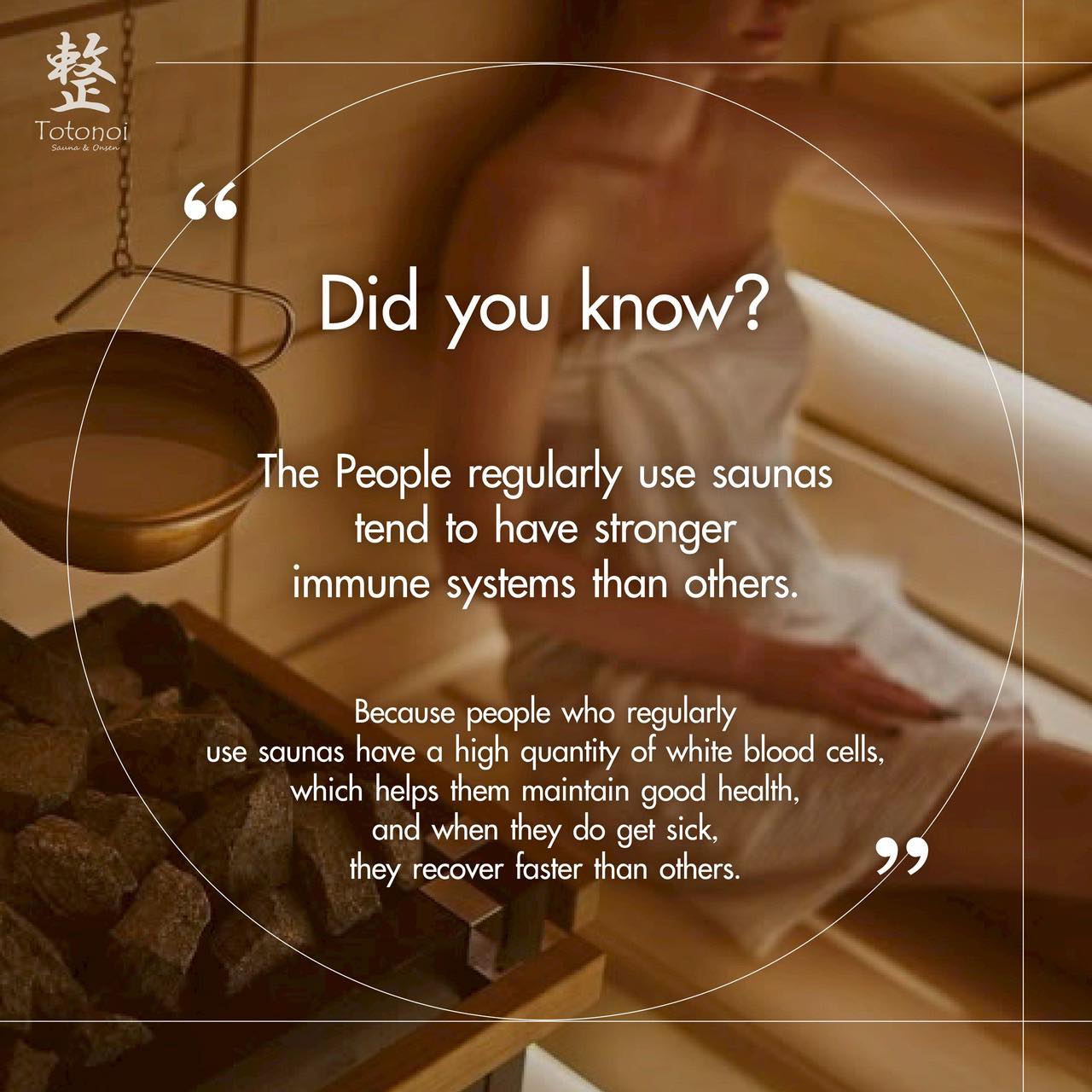 ✨Did you know❓
It said that people who regularly use saunas have stronger immune systems than others. 🧖‍♀️🍃

👉🏻Because people who regularly use saunas have a high level of white blood cells, which helps to keep their bodies healthy. And when they get sick, they recover faster than others.🫧

If you've never tried a sauna before, you should give it a try! 💖

✨คุณลูกค้ารู้กันหรือไม่❓
คนที่เข้าห้องซาวน่าเป็นประจำ ทำให้มีภูมิต้านทานมากกว่าคนอื่น เพราะ คนที่เข้าห้องซาวน่าเป็นประจำจะมีเม็ดเลือดขาวปริมาณมาก ช่วยให้สุขภาพร่างกายแข็งแรง 🧖‍♀️🍃

👉🏻เมื่อไหร่ที่เจ็บไข้ ก็จะหายไวกว่าคนอื่น
ใครที่ยังไม่เคยลองซางน่า ต้องที่ #TotonoiSauna&Onsen มาสัมผัสประสบการณ์แบบญี่ปุ่นกัน แล้วคุณจะตกหลุมรักแน่นอน 🥰

⏰ Open daily from 10:00 AM – 10:00 PM
📍 Totonoi Sauna & Onsen
☎️ 065-820-4406
📧 saunnerpro@gmail.com
🌐 totonoisauna-onsen.com
#TotonoiSauna #Sauna #BangkokWellness #SaunaBangkok
#SaunaThailand #SaunaTime #WellnessJourney #RelaxRecharge
#JapaneseSauna #SaunaLifestyle