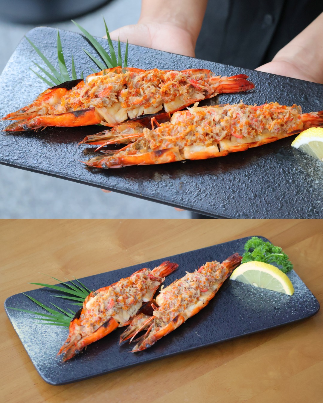 ✨ Now Serving ‼️
 Crab Miso Grilled Prawns ✨🦐
Grilled prawns, split and topped with rich crab miso.
Sweet, tender prawn meat perfectly balanced with deep umami flavors.
A seafood dish that’s aromatic, indulgent, and irresistible.

กุ้งย่างหอม ๆ ผ่าครึ่ง ราดด้วยมิโซะปูรสเข้มข้น
เนื้อกุ้งหวานเด้ง ผสานความมันนัวของมิโซะปูอย่างลงตัว
เมนูซีฟู้ดที่ทั้งหอม เข้มข้น และชวนลิ้มลอง
#CrabMisoGrilledPrawns
#SeafoodLovers
#JapaneseStyle
#UmamiTaste
#NowServing