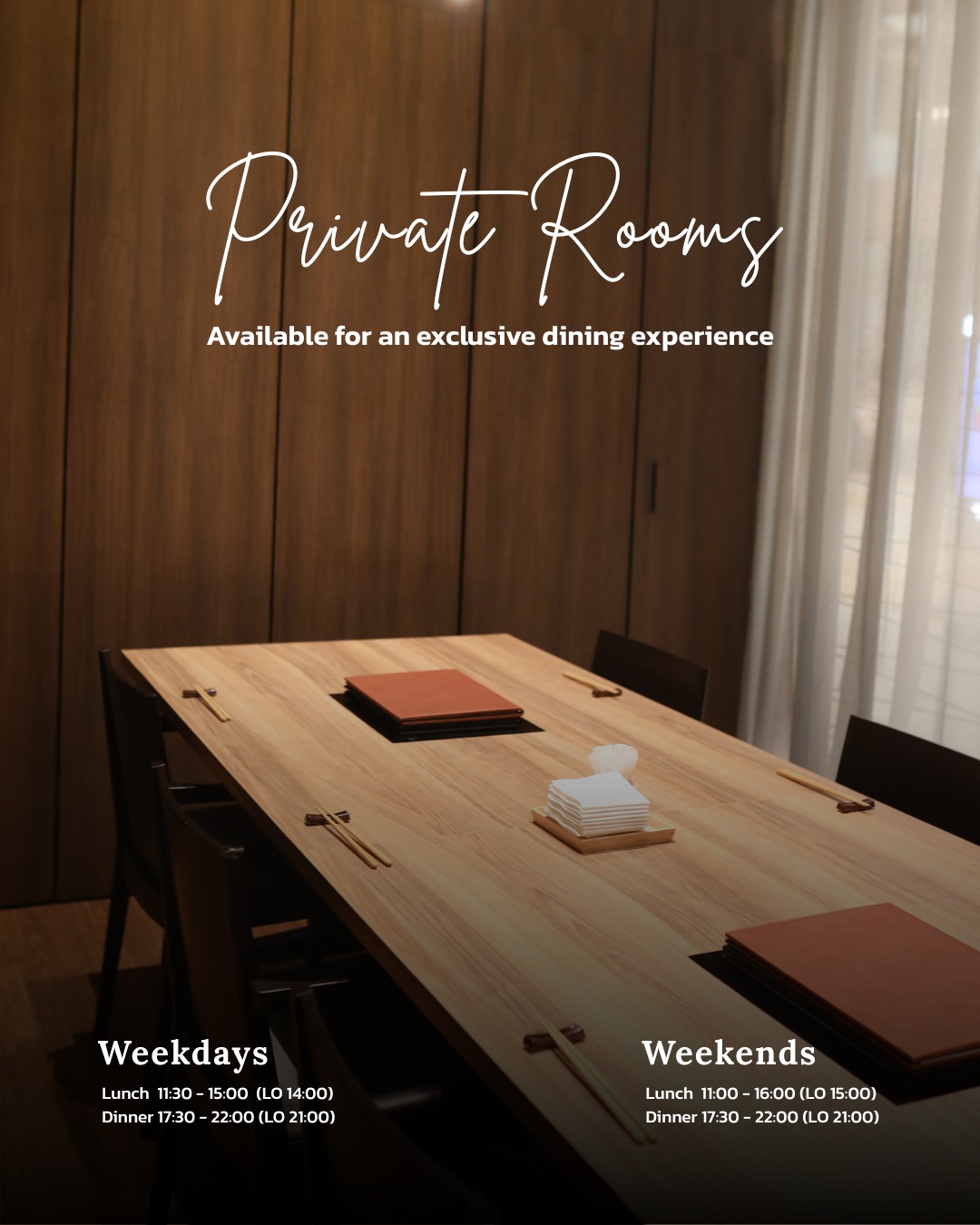 Looking for a more private dining moment?
Our private rooms for 4–6 guests are available at no additional charge.

Reserve your table and discover an extraordinary dining experience at KOUBAI.

📍 KOUBAI BKK, 5th Floor, Dusit Central Park

🕰️ Weekdays
Lunch: 11:30–15:00 (L.O. 14:00)
Dinner: 17:30–22:00 (L.O. 21:00)
🕰️ Weekends
Lunch: 11:00–16:00 (L.O. 15:00)
Dinner: 17:30–22:00 (L.O. 21:00)

#KOUBAI #KOUBAIBKK