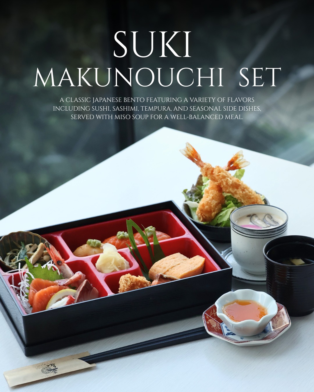 🍱 Suki Makunouchi Set 🍣
A delightful Japanese bento featuring sushi, sashimi, tempura, and assorted side dishes, served with miso soup for a perfectly balanced meal.

อิ่มครบจบในกล่องเดียว กับชุดเบนโตะสไตล์ญี่ปุ่นที่รวมความอร่อยหลากหลาย ทั้งซูชิ ซาชิมิ เทมปุระ และเครื่องเคียง เสิร์ฟพร้อมซุปมิโสะและของทานเล่น เหมาะสำหรับมื้อกลางวันที่ทั้งอร่อยและลงตัว 🥰✨

#JapaneseFood #BentoSet #Makunouchi #SushiLovers #LunchTime