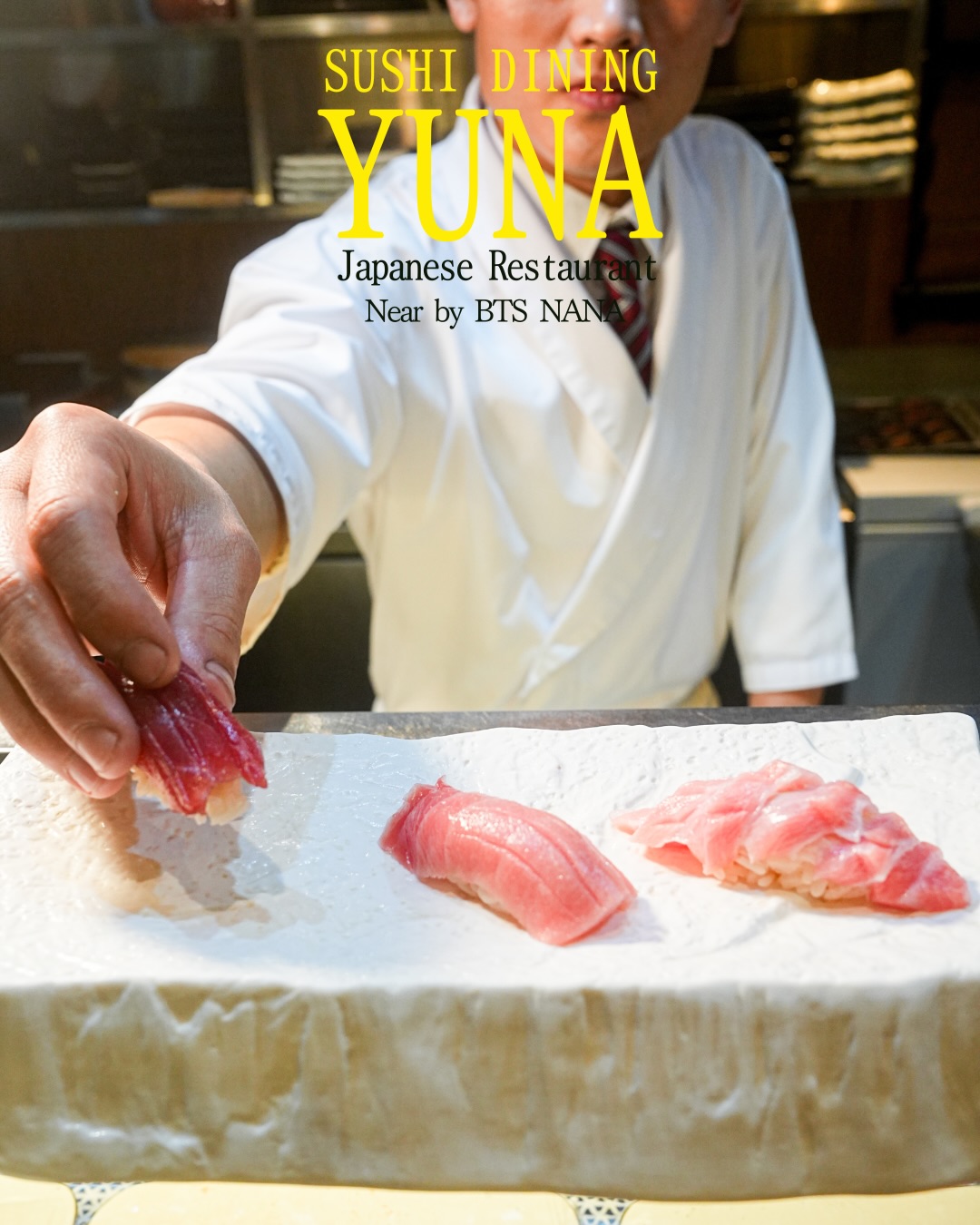 Three Cuts of Tuna Sushi
Otoro, Chutoro, and Akami.
Experience the different textures and richness of premium tuna in three perfect bites.

⸻
ซูชิทูน่า 3 ระดับ
โอโทโร่ ชูโทโร่ และอะคามิ
สัมผัสรสชาติและเนื้อสัมผัสที่แตกต่างของทูน่าระดับพรีเมียมใน 3 คำพอดี

@yunajapaneserestaurant 
📍 Near BTS Nana
　 Sukhumvit 11/1 Alley
📞 Tel: 02-067-2602
⏰ 11:00–01:00

For reservations, please call or DM us.
