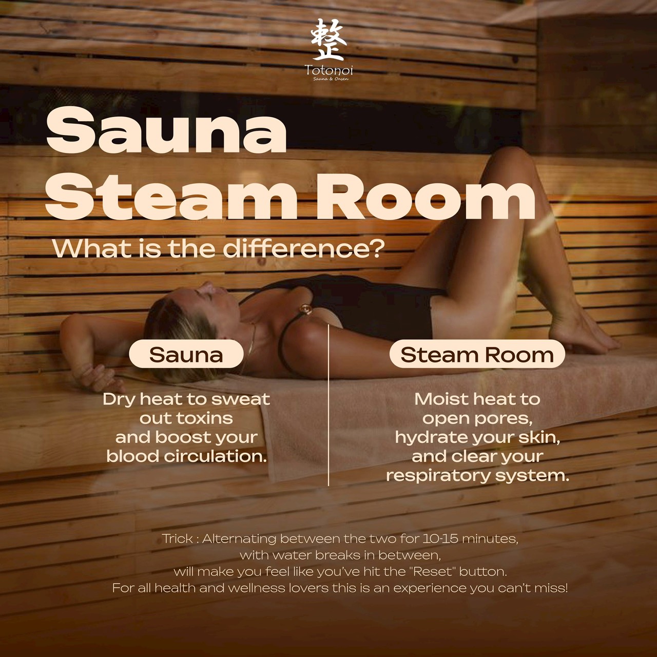 ✨🍃🧖🏻‍♀️Sauna or Steam❓Why choose when you can enjoy both❗️Treat yourself after a long week at #Totonoi Sauns&Onsen. 🪵

🤎Sauna : Dry heat to sweat out toxins and boost your blood circulation.

🤎Steam Room : Moist heat to open pores, hydrate your skin, and clear your respiratory system.

🔥Trick : Alternating between the two for 10-15 minutes, with water breaks in between, will make you feel like you’ve hit the "Reset" button. For all health and wellness lovers—this is an experience you can’t miss❗️

📥Come and discover what true relaxation and lightness feel like. 

Sauna หรือ Steam❓จะเลือกทำไมในเมื่อฟินได้ทั้งคู่!
ให้รางวัลตัวเองหลังจากเหนื่อยล้ามาทั้งสัปดาห์ที่ #Totonoi Sauna & Onsen

🤎Sauna (ซาวน่า): สัมผัสความร้อนแบบแห้งเพื่อขับสารพิษผ่านเหงื่อ และช่วยกระตุ้นระบบไหลเวียนโลหิตให้ดียิ่งขึ้น

🤎Steam Room (ห้องอบไอน้ำ): ใช้ความร้อนชื้นช่วยเปิดรูขุมขน เติมความชุ่มชื้นให้ผิวพรรณ และช่วยให้ระบบทางเดินหายใจโล่งสบาย

🔥เคล็ดลับ : ลองเข้าสลับกันครั้งละ 10-15 นาที และพักจิบน้ำระหว่างรอบ จะทำให้คุณรู้สึกเหมือนได้กดปุ่ม "Reset" ร่างกายใหม่เลยทีเดียว! สำหรับคนรักสุขภาพและ Wellness บอกเลยว่านี่คือประสบการณ์ที่คุณไม่ควรพลาด❗️

📥แวะมาสัมผัสความผ่อนคลายที่แท้จริงและความเบาสบายตัวได้ที่นี่นะคะ

⏰ Open Daily from 10:00 AM – 10:00 PM
📍 Totonoi Sauna & Onsen
☎️ 065-820-4406
📧 saunnerpro@gmail.com
🌐 totonoisauna-onsen.com

#TotonoiSauna #Sauna #BangkokWellness #SaunaBangkok
#SaunaThailand #SaunaTime #WellnessJourney #RelaxRecharge
#JapaneseSauna #SaunaLifestyle #YOGA