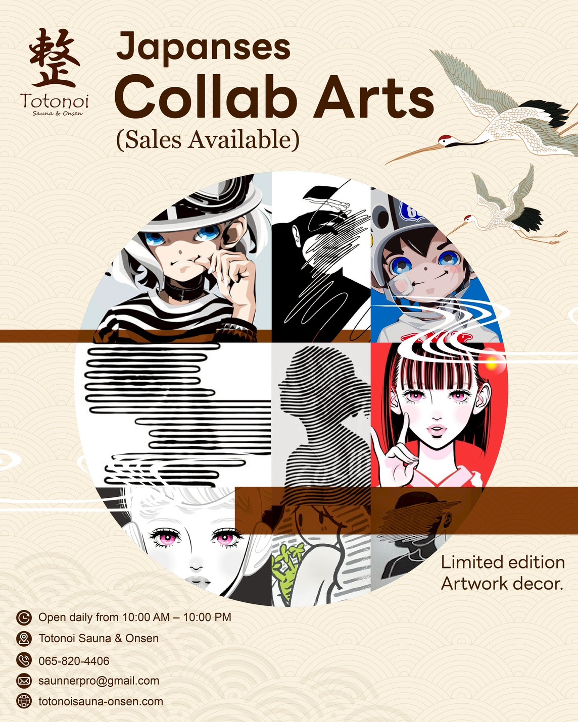 Japanese Art meets Modern Decor! 🎨🎌
Don’t miss our exclusive Japanese Collab Arts collection at Totonoi Sauna &  Onsen. We have a stunning variety of limited edition pieces available for purchase.
✨ Limited items available—first come, first served! ✨
Stop by for a relaxing soak and leave with a masterpiece.
See you at Totonoi Sauna & Onsen! ⛩️🌸

เมื่อศิลปะญี่ปุ่น มาเจอกับดีไซน์ทันสมัย! 🎨🎌
ห้ามพลาด❗️คอลเลกชันพิเศษ 'Japanese Collab Arts' ที่ Totonoi Sauna & Onsen เท่านั้น!! เรามีผลงาน Limited Edition หลากหลายสไตล์ที่พร้อมให้คุณเลือกซื้อไปตกแต่งมุมโปรด
✨ สินค้ามีจำนวนจำกัด—ใครมาก่อนได้ก่อนนะครับ! ✨
แวะมาแช่ออนเซ็นให้ผ่อนคลาย แล้วรับงานศิลปะสวยๆ กลับบ้านไปสร้างความสุขด้วยกันนะครับ
เจอกันที่ Totonoi Sauna & Onsen! ⛩️🌸

⏰ Open Daily from 10:00 AM – 10:00 PM
📍 Totonoi Sauna & Onsen
☎️ 065-820-4406
📧 saunnerpro@gmail.com
🌐 totonoisauna-onsen.com

#TotonoiSauna #Sauna #BangkokWellness #SaunaBangkok
#SaunaThailand #SaunaTime #WellnessJourney #RelaxRecharge
#JapaneseSauna #SaunaLifestyle #YOGA