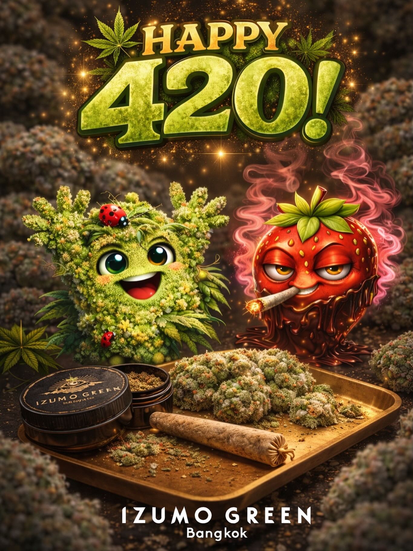 💚Happy 420 from all of us at Izumo Green💚
Come sesh with us at our music lounge in Asok and celebrate the day with good vibes, great company, and premium flower

🍓Giving away our latest Strawberry Dip Free organic flower rolls while supplies last🍓

#420bangkok #izumogreen #cannabisculture #bangkoklife #asok