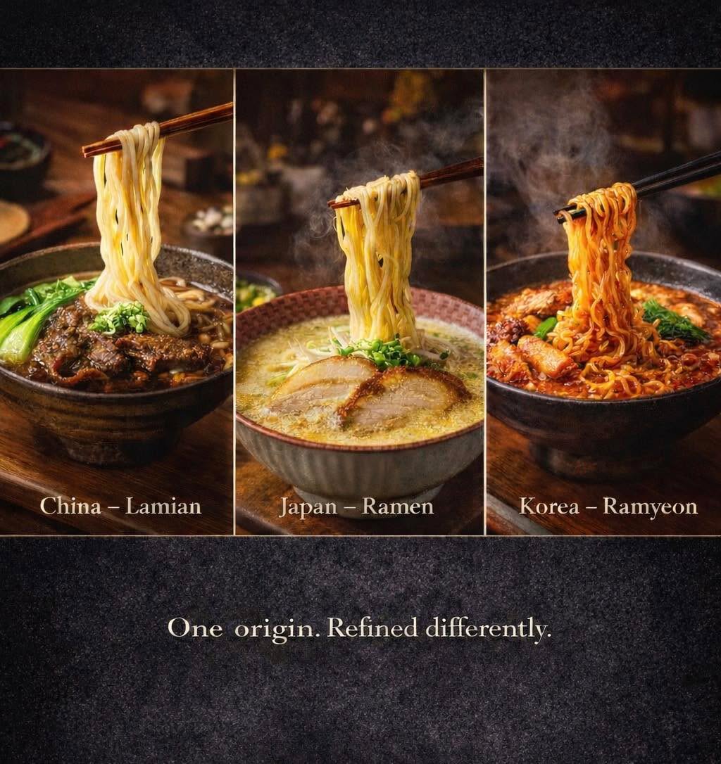 lamian → ramen → ramyeon 
หนึ่งรากกำเนิด
3 วัฒนธรรม
3 ประเทศ
3 ชื่อเรียก

เสียงที่เปลี่ยนไปตามภาษา
แต่ยังคงร่องรอยของกันและกัน
#tonglor #ramenbkk #bangkokramen #ramenmentomi