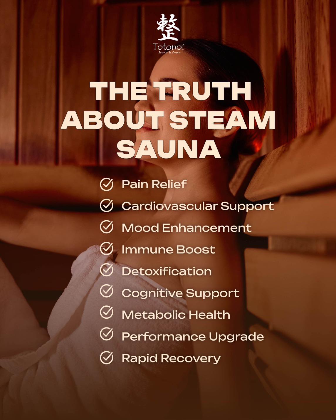 ✨🧖🏻‍♀️🍃Steam Sauna. More than just "Breaking a Sweat‼️
👉🏻Many believe that stepping into a steam room is only about sweating out temporary water weight.Heat and steam offers profound benefits for your body that go far beyond what you might imagine. Discover how it transforms your health:

🤎Pain Relief
🤎Cardiovascular Support
🤎Mood Enhancement
🤎Immune Boost
🤎Detoxification
🤎Cognitive Support
🤎Metabolic Health
🤎Performance Upgrade
🤎Rapid Recovery

🏆Reward your hard work today with a rejuvenating steam session. Your body will thank you for it!❗️

✨🧖🏻‍♀️🍃 Steam Sauna เป็นมากกว่าแค่ "การเสียเหงื่อ"‼️
👉🏻หลายคนเชื่อว่าการก้าวเท้าเข้าห้องอบไอน้ำเป็นเพียงการขับน้ำหนักน้ำออกชั่วคราวเท่านั้น ความร้อนและไอน้ำมอบประโยชน์ที่ลึกซึ้งต่อร่างกาย มากกว่าที่คุณจะจินตนาการได้ มาดูกันว่ามันช่วยฟื้นฟูสุขภาพของคุณได้อย่างไร:

 🤎 บรรเทาอาการปวด
 🤎 สนับสนุนระบบหัวใจและหลอดเลือด
 🤎 ปรับปรุงอารมณ์
 🤎 เสริมภูมิคุ้มกัน
 🤎 การดีท็อกซ์
 🤎 บำรุงสมอง
 🤎ระบบเผาผลาญ
 🤎 เพิ่มประสิทธิภาพร่างกาย
 🤎ฟื้นฟูรวดเร็ว

🏆ให้รางวัลกับความเหนื่อยล้าของคุณในวันนี้ด้วยการเข้าห้องอบไอน้ำเพื่อความสดชื่น แล้วร่างกายจะขอบคุณที่คุณดูแลเขาอย่างดี!❗️

📥DM us on Instagram to book.

⏰ เปิดให้บริการ: 10.00 น. - 22.00 น.
📍 Totonoi Sauna & Onsen
☎️ 065-820-4406
📧 saunnerpro@gmail.com
🌐 totonoisauna-onsen.com

#TotonoiSauna #Sauna #BangkokWellness #SaunaBangkok
#SaunaThailand #SaunaTime #WellnessJourney #RelaxRecharge
#JapaneseSauna #SaunaLifestyle #YOGA