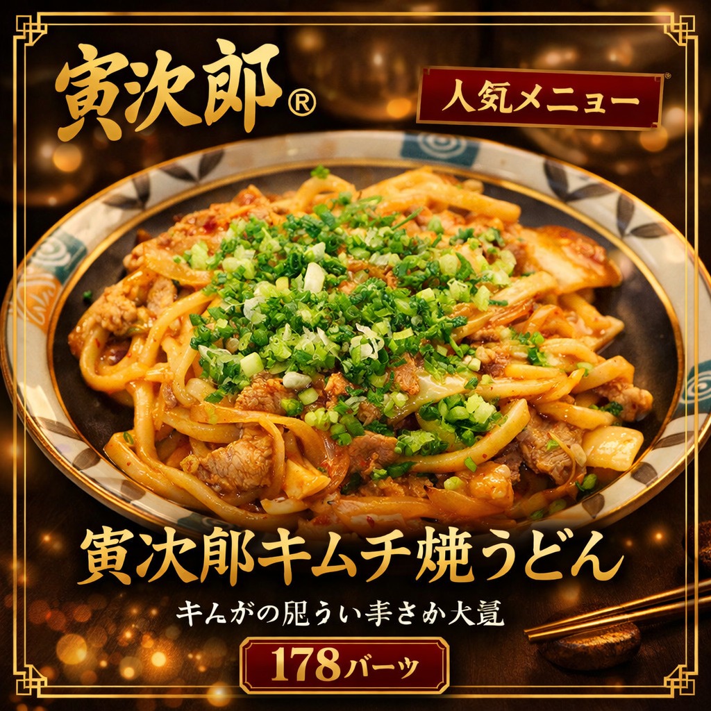 ความเผ็ดเล็กน้อยที่ทำให้ติดใจ!

ขอแนะนำเมนูโปรดของทุกคน คิมจิยากิอุด้ง จานนี้เหมาะสำหรับปิดท้ายงานเลี้ยงสังสรรค์สุดๆ เส้นอุด้งที่เหนียวนุ่มกับความเผ็ดกำลังดี เข้ากันอย่างลงตัว เป็นรสชาติที่ทำให้อยากทานซ้ำอีกหลายครั้ง

คิมจิที่ใส่มาอย่างเต็มที่ช่วยดึงรสชาติอร่อยของเส้นอุด้งออกมาและกระตุ้นความอยากอาหาร! ความเผ็ดสดชื่นแบบกำลังดีช่วยให้สดชื่นในปาก กินหมดได้อย่างง่ายดาย

ราคาเพียง 178 บาทเท่านั้น อย่าลืมมาลองชิมในครั้งหน้าที่แวะมา รับรองได้ว่าทั้งท้องและหัวใจจะอิ่มเอมอย่างแน่นอน!

เรารอคอยฟีดแบ็กของทุกคนอยู่นะ สำหรับเมนูปิดท้ายในค่ำคืนถัดไปก็ต้องจานนี้เลย

ピリ辛が癖になる！

皆さんのお気に入り、キムチ焼うどんのご紹介です。飲み会の最後の締めにぴったりのこの一品、程よい辛さとコシのある麺が絶妙なバランスで、何度も食べたくなる味わいです。

たっぷりのキムチがうどん麺の旨味を引き立て、食欲をそそります！さっぱりとした辛味が口の中を爽やかにしペロリといけちゃいますね。

価格もお手頃な178バーツ。次のご来店でぜひ試してみてください。お腹も心も満たされること間違いなし！

皆さんの感想も待ってます。次の晩酌のシメはこれで決まりです。

매콤함이 중독된다!

여러분의 인기 메뉴, 김치 볶음우동을 소개합니다. 술자리를 마무리하는 데 딱 좋은 이 한 그릇은, 적당한 매운맛과 쫄깃한 면발이 절묘하게 어우러져 몇 번이고 다시 먹고 싶어지는 맛입니다.

듬뿍 들어간 김치가 우동 면의 감칠맛을 한층 더 돋보이게 해주고, 식욕을 자극합니다! 상큼한 매운맛이 입안을 상쾌하게 해 주어서 술술 먹히네요.

가격도 부담 없는 178바트. 다음 방문 때 꼭 한번 드셔보세요. 배도 마음도 확실히 만족하실 거예요!

여러분의 소감도 기다리고 있습니다. 다음 술자리 마무리는 이걸로 정해졌네요.

#寅次郎
#キムチ焼うどん
#居酒屋の味
#飲みの締め
#おいしい料理