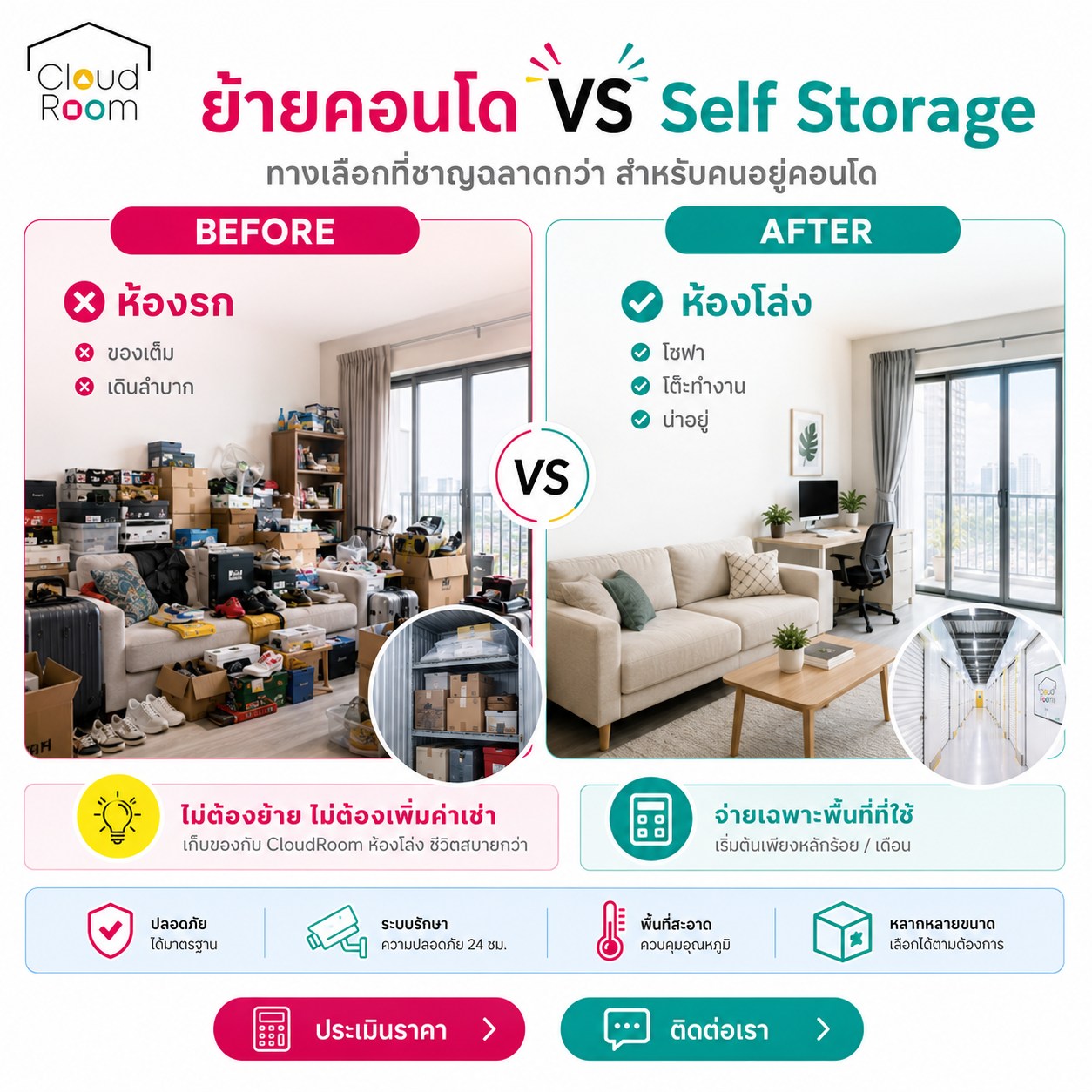 🏡 ห้องโล่งขึ้น... ไม่จำเป็นต้องย้ายคอนโด

แค่ย้าย "ของที่ไม่ค่อยได้ใช้" ไปเก็บ ก็ได้พื้นที่ใช้ชีวิตกลับคืนมา ✨📦

สอบถามเพิ่มเติม
📲 Line: @cloudroom (มี@นำหน้า)
📞 02-130-0877
Website: https://www.cloudroom.me

#CloudRoom #SelfStorage #เช่าพื้นที่เก็บของ #คลังเก็บของ #อยู่คอนโด #ห้องเล็ก #จัดห้อง #จัดบ้าน #Declutter #StorageSolution #CondoLiving #พื้นที่เก็บของ
