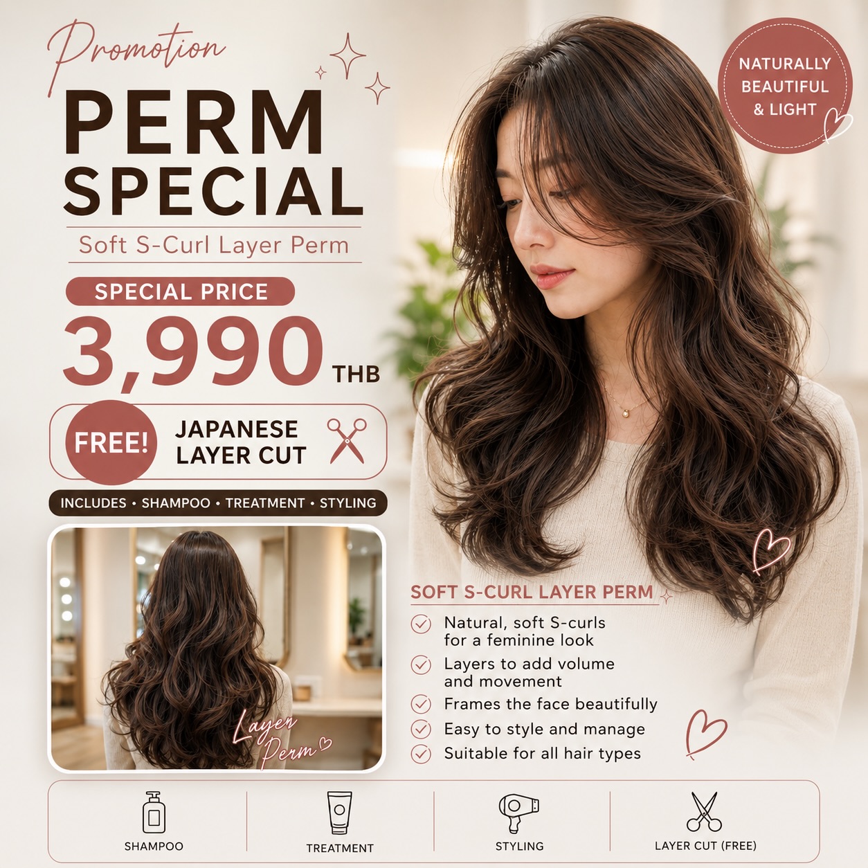 ✨ The haircut everyone is asking for in Bangkok 🇯🇵

Soft S-Curl Layer Perm that gives you natural volume, effortless movement, and a feminine look.

💎 Only 3,990 THB
🎁 FREE Japanese Layer Cut
✔ Shampoo
✔ Treatment
✔ Professional Styling

Wake up with beautiful hair every day.

We use High quality products from Japan 

🚘 ฟรีที่จอดรถ
👇🏻
Booking : 📕 DM
Line oa @cyanbkk
Tel. 0622922841
Open hours :⏰
Everyday 9.30-18.30 น.
📍Located in Thonglor Soi 11, Bangkok.

#BangkokHair #JapaneseHairSalonBangkok #LayerHaircut #LayerPerm #SoftSCurl HairMakeover BangkokExpats ThailandTravel BangkokStyle JapaneseBeauty SalonBangkok HairReels BeforeAndAfter LongHairGoals TrendingHair BangkokFashion HairTrend2026 CYANHairGlam