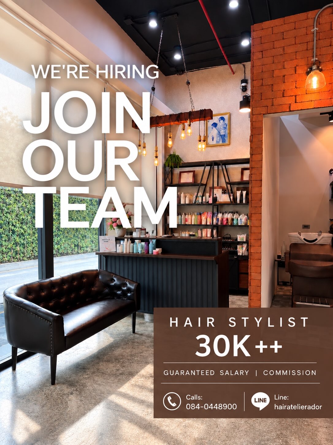 ✂️ WE’RE HIRING — HAIR STYLIST

#hairatelierador ทองหล่อ เรากำลังมองหาช่างทำผมที่มีความตั้งใจ รักในงานบริการ 

เราเปิดรับช่างทำผมที่สามารถให้บริการ
✂️ ตัดผม ทำสี ดัด และยืดผมได้ทั้งผู้หญิงและผู้ชาย
🗣️ สื่อสารภาษาอังกฤษหรือภาษาญี่ปุ่นได้ พิจารณาเป็นพิเศษ

- การันตีเงินเดือน 30,000 บาทขึ้นไป
- ค่าคอมมิชชั่น 30% 

🕙 ทำงาน 6 วัน/สัปดาห์ หยุดทุกวันพุธ
📍 สุขุมวิท 55 – ทองหล่อ (ตรงข้ามซอยทองหล่อ 21)
🏠 ไม่มีที่พักให้

สนใจร่วมงานกับเรา
📞 084-0448900
LINE: hairatelierador

Your talent. Your craft. Your next chapter at ADOR.

#รับสมัครช่างทำผม #หางานช่างทำผม
#รับสมัครงานช่างเสริมสวย
#HairStylistBangkok